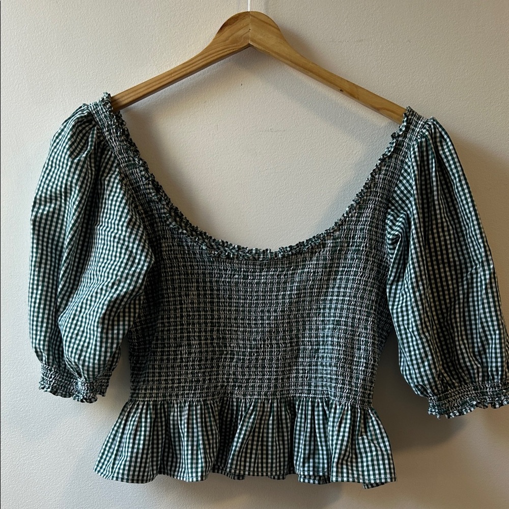 Hill House Home Green Gingham Smocked Top